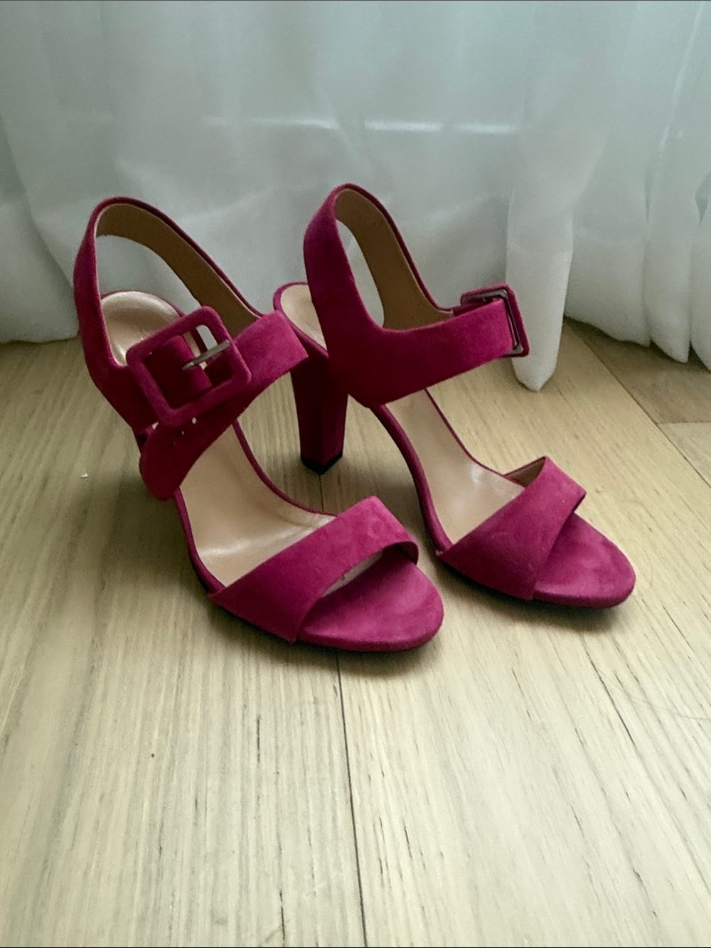Sergio Rossi Fuchsia Suede Block Heel Sandals